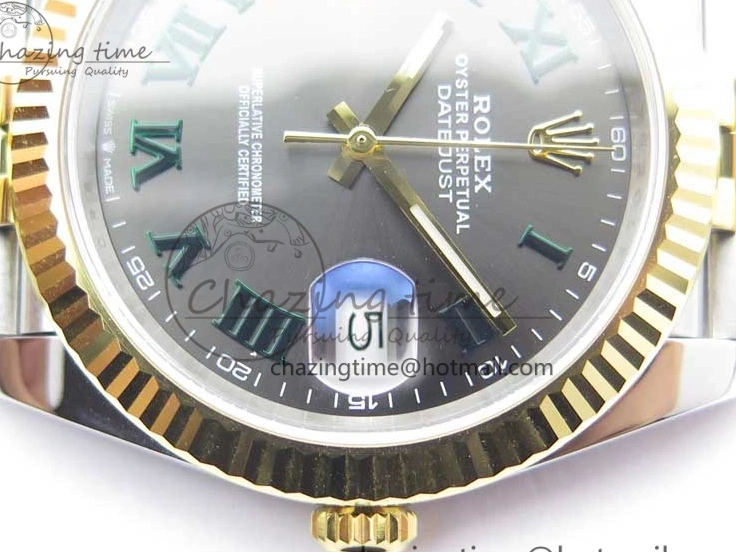 MiroTime 0519 DateJust 41 SS YG 126333 Fluted Bezel DJF Best Edition 904L Steel Gray Dial Green Roman Markers on Jubilee Bracelet A Seasonal 3194